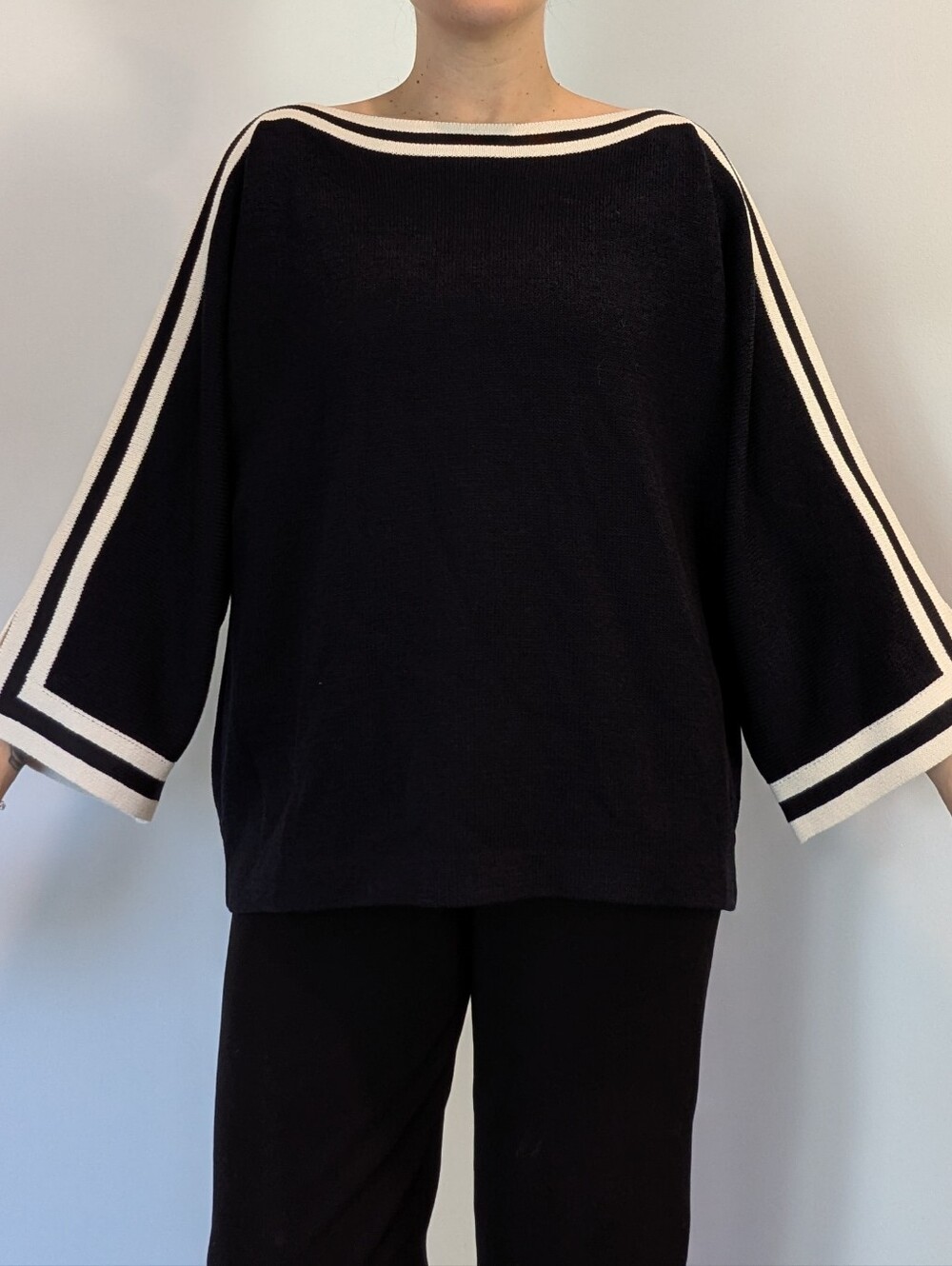 St. John Sport Santana Knit Wool Boat Neck Striped Sweater L/XL Classic